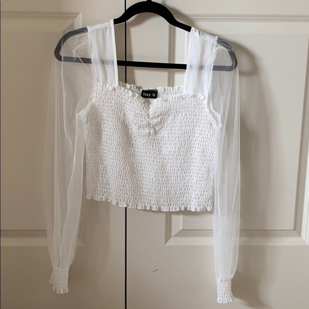 Mesh long sleeve crop top